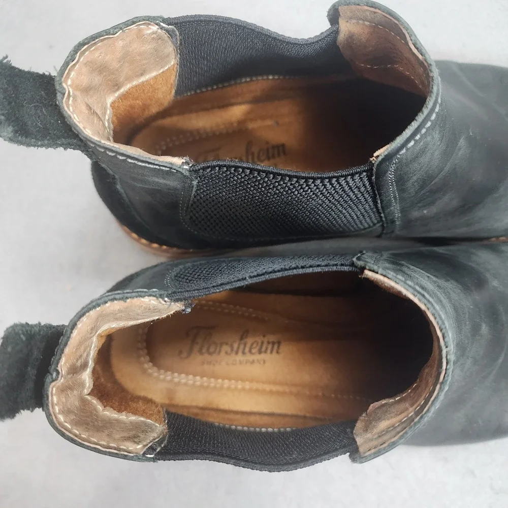 Florsheim Chelsea Boots Black Leather Suede Lug Sole Mens 8M 11964-010